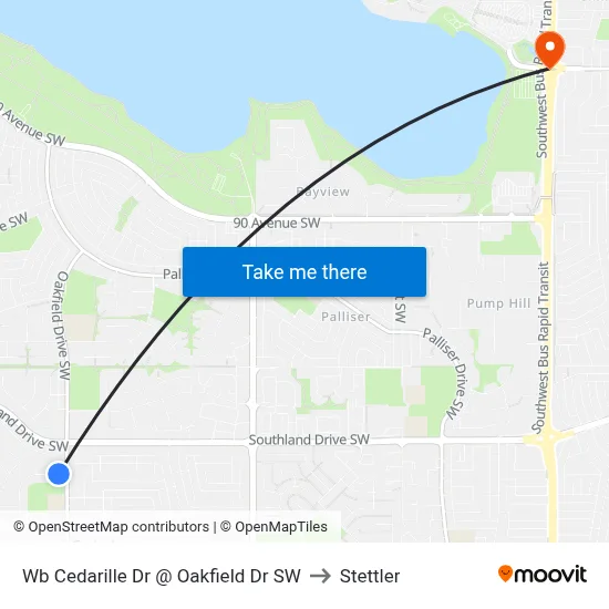 Wb Cedarille Dr @ Oakfield Dr SW to Stettler map