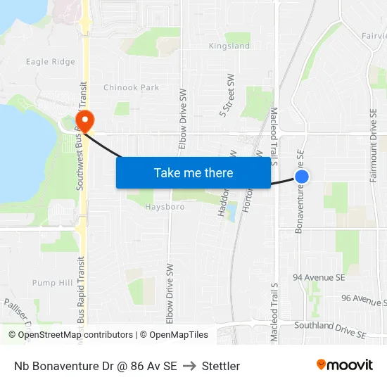 Nb Bonaventure Dr @ 86 Av SE to Stettler map