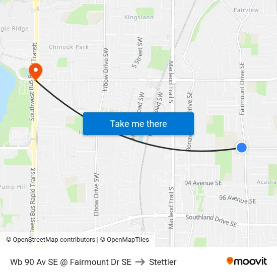 Wb 90 Av SE @ Fairmount Dr SE to Stettler map
