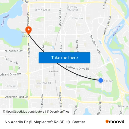 Nb Acadia Dr @ Maplecroft Rd SE to Stettler map
