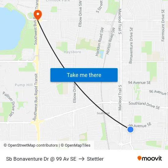 Sb Bonaventure Dr @ 99 Av SE to Stettler map