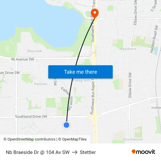 Nb Braeside Dr @ 104 Av SW to Stettler map