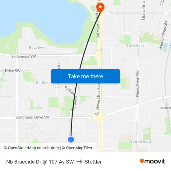Nb Braeside Dr @ 107 Av SW to Stettler map