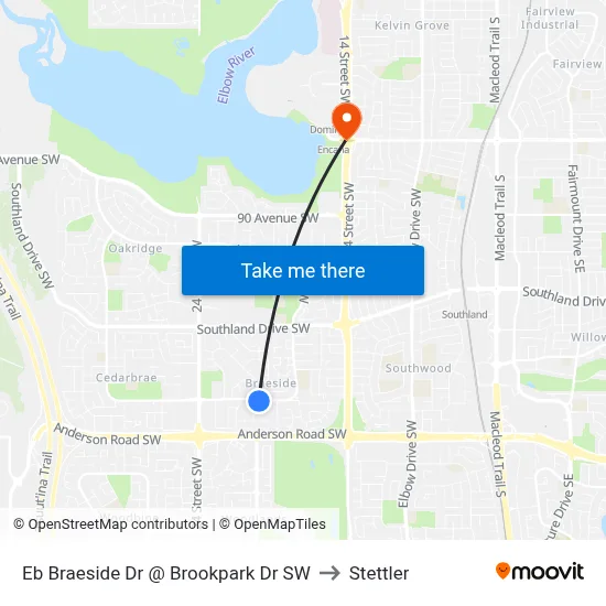 Eb Braeside Dr @ Brookpark Dr SW to Stettler map