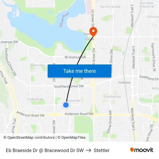 Eb Braeside Dr @ Bracewood Dr SW to Stettler map