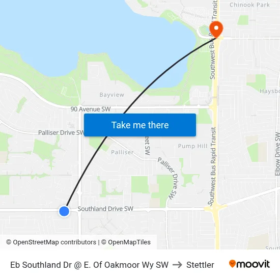 Eb Southland Dr @  E. Of Oakmoor Wy SW to Stettler map