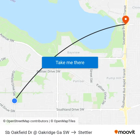Sb Oakfield Dr @ Oakridge Ga SW to Stettler map