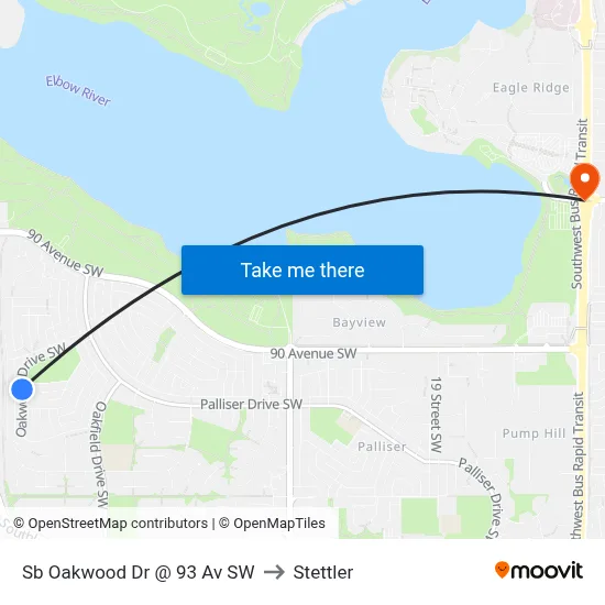 Sb Oakwood Dr @ 93 Av SW to Stettler map