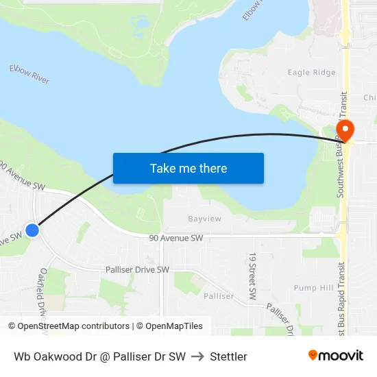 Wb Oakwood Dr @ Palliser Dr SW to Stettler map