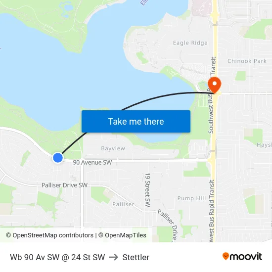 Wb 90 Av SW @ 24 St SW to Stettler map