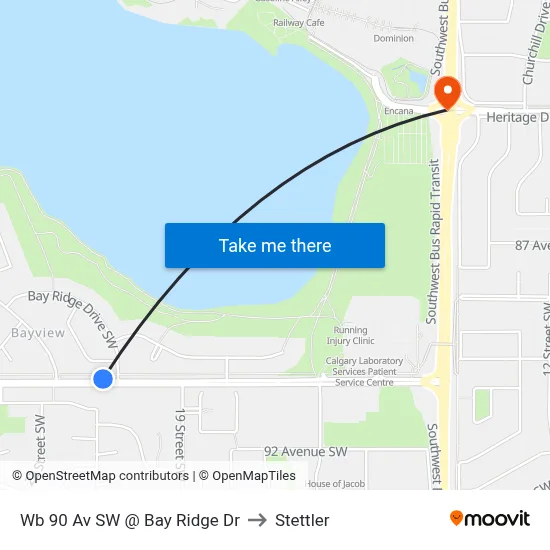 Wb 90 Av SW @ Bay Ridge Dr to Stettler map