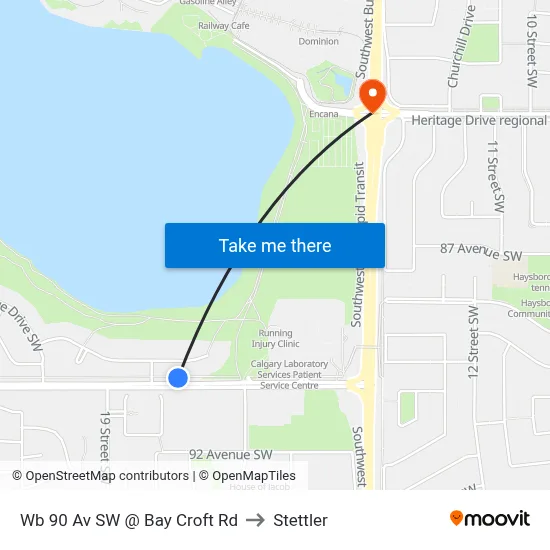 Wb 90 Av SW @ Bay Croft Rd to Stettler map