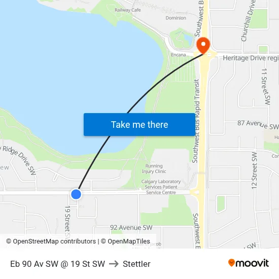 Eb 90 Av SW @ 19 St SW to Stettler map
