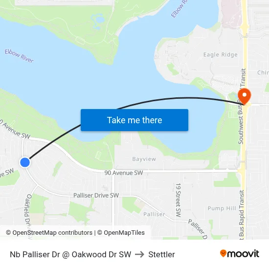 Nb Palliser Dr @ Oakwood Dr SW to Stettler map