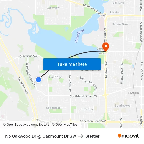 Nb Oakwood Dr @ Oakmount Dr SW to Stettler map