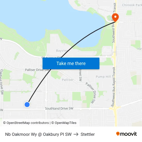 Nb Oakmoor Wy @ Oakbury Pl SW to Stettler map