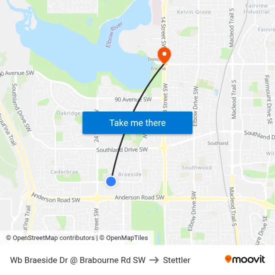 Wb Braeside Dr @ Brabourne Rd SW to Stettler map