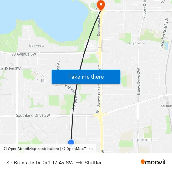 Sb Braeside Dr @ 107 Av SW to Stettler map