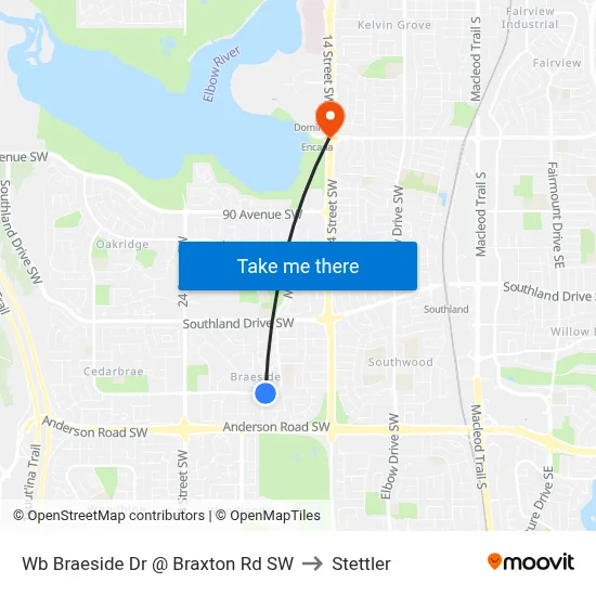Wb Braeside Dr @ Braxton Rd SW to Stettler map