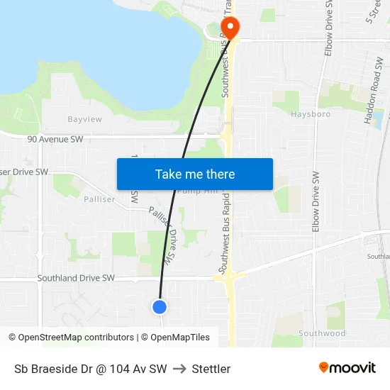Sb Braeside Dr @ 104 Av SW to Stettler map