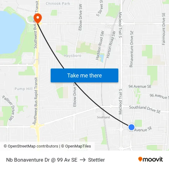 Nb Bonaventure Dr @ 99 Av SE to Stettler map