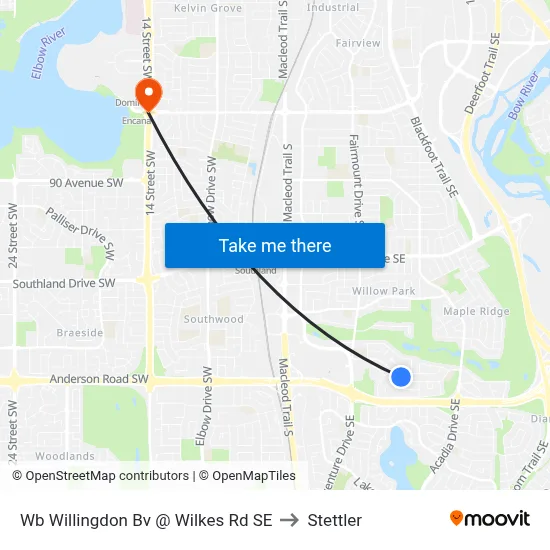 Wb Willingdon Bv @ Wilkes Rd SE to Stettler map