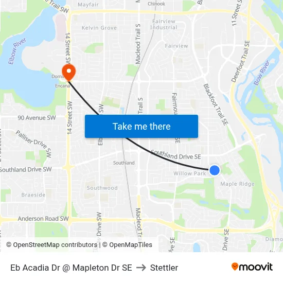 Eb Acadia Dr @ Mapleton Dr SE to Stettler map
