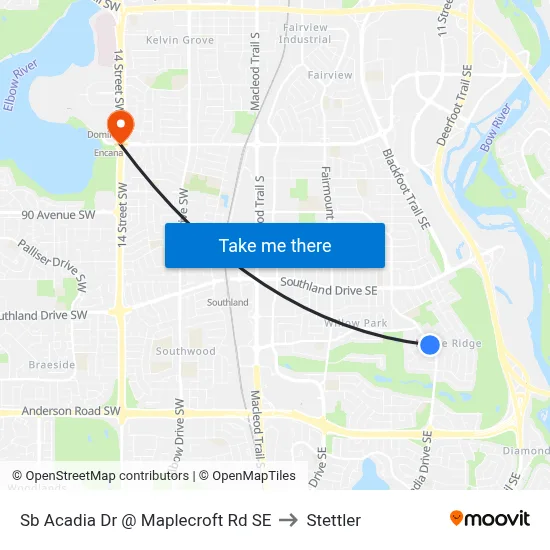 Sb Acadia Dr @ Maplecroft Rd SE to Stettler map