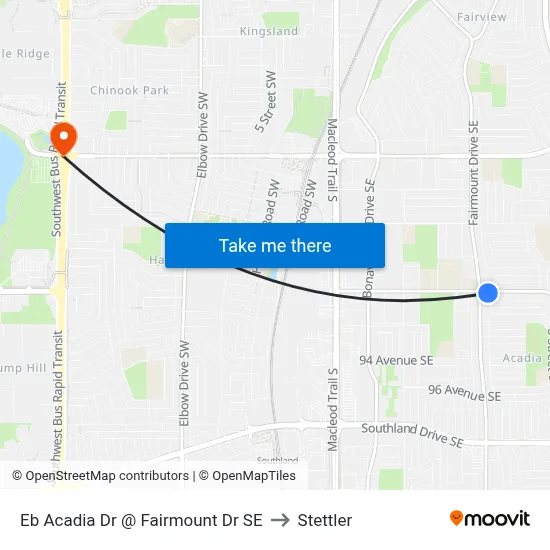 Eb Acadia Dr @ Fairmount Dr SE to Stettler map