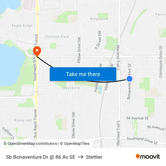 Sb Bonaventure Dr @ 86 Av SE to Stettler map