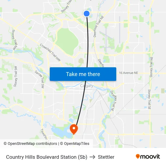 Country Hills Boulevard Station (Sb) to Stettler map