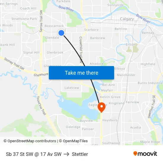 Sb 37 St SW @ 17 Av SW to Stettler map