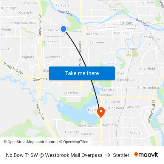 Nb Bow Tr SW @ Westbrook Mall Overpass to Stettler map