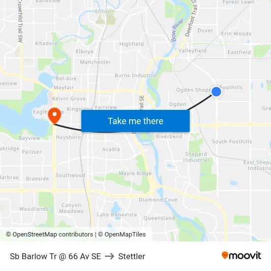 Sb Barlow Tr @ 66 Av SE to Stettler map