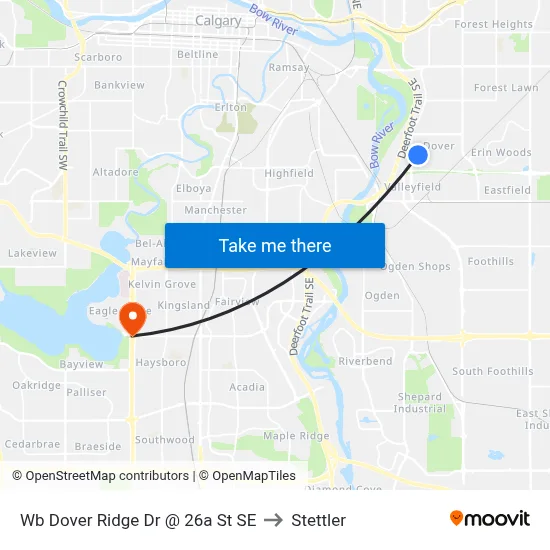 Wb Dover Ridge Dr @ 26a St SE to Stettler map