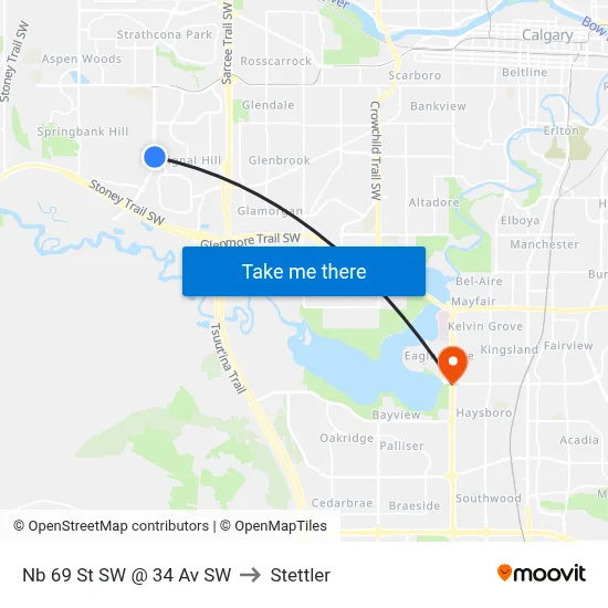 Nb 69 St SW @ 34 Av SW to Stettler map