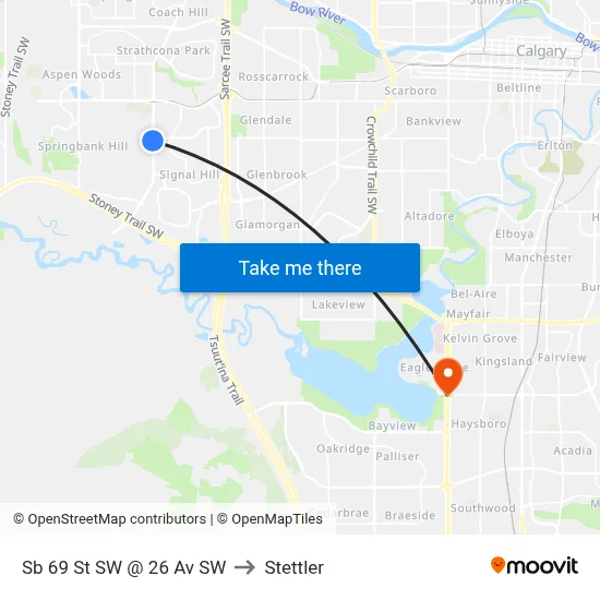 Sb 69 St SW @ 26 Av SW to Stettler map