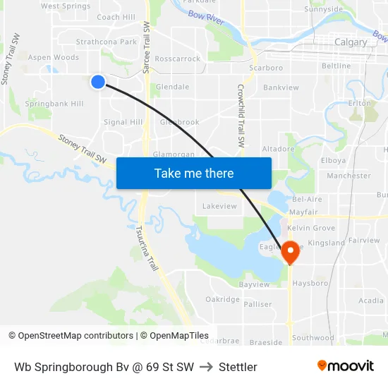 Wb Springborough Bv @ 69 St SW to Stettler map