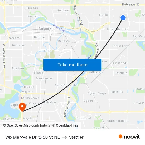Wb Maryvale Dr @ 50 St NE to Stettler map