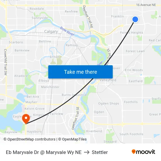 Eb Maryvale Dr @ Maryvale Wy NE to Stettler map