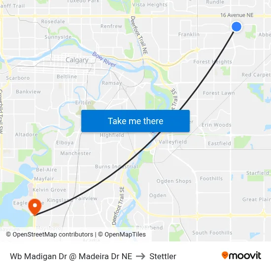 Wb Madigan Dr @ Madeira Dr NE to Stettler map