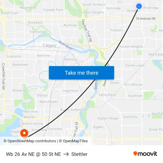 Wb 26 Av NE @ 50 St NE to Stettler map