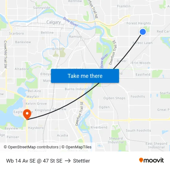 Wb 14 Av SE @ 47 St SE to Stettler map