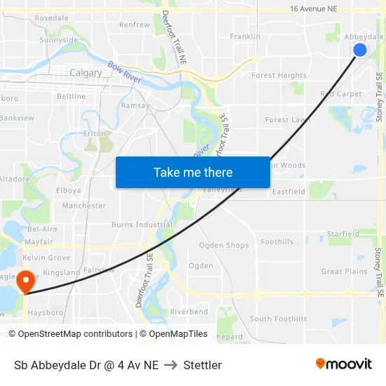Sb Abbeydale Dr @ 4 Av NE to Stettler map