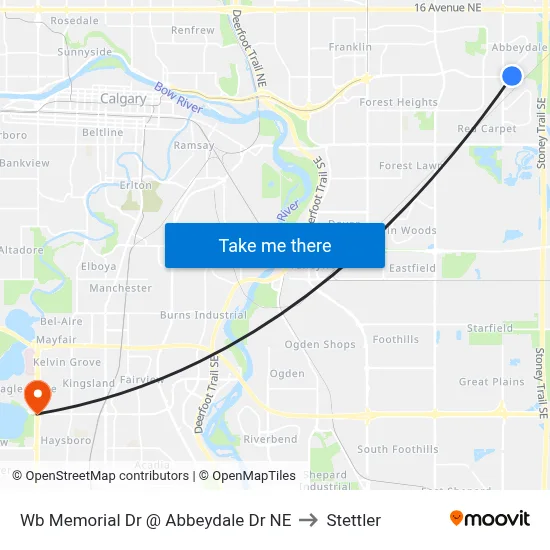 Wb Memorial Dr @ Abbeydale Dr NE to Stettler map