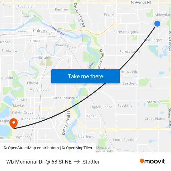 Wb Memorial Dr @ 68 St NE to Stettler map