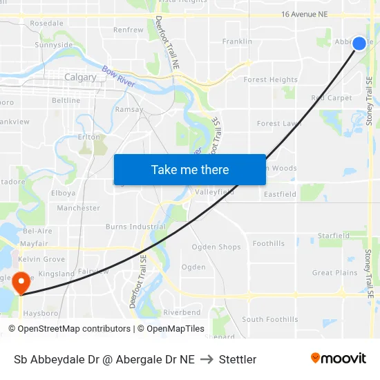Sb Abbeydale Dr @ Abergale Dr NE to Stettler map
