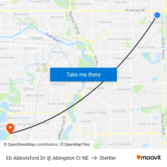 Eb Abbotsford Dr @ Abingdon Cr NE to Stettler map