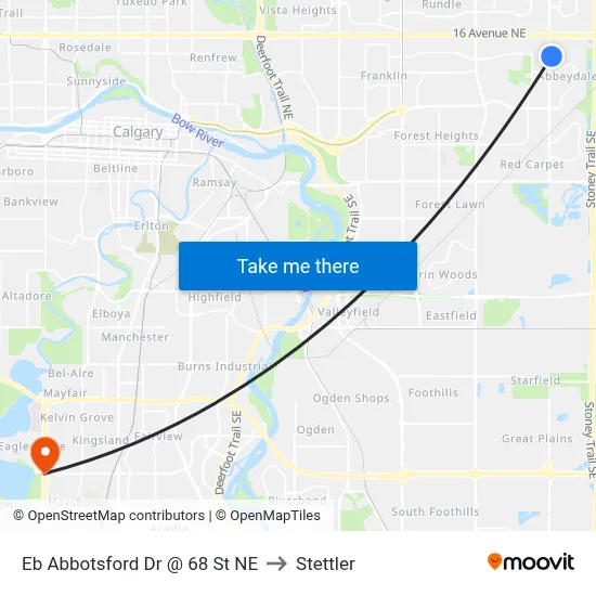 Eb Abbotsford Dr @ 68 St NE to Stettler map