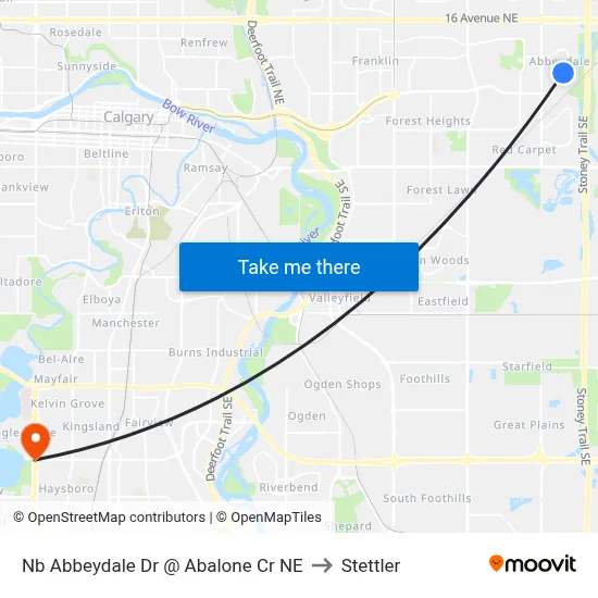 Nb Abbeydale Dr @ Abalone Cr NE to Stettler map